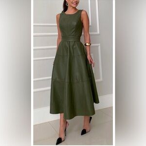 Elegant Olive Green Midi Dress